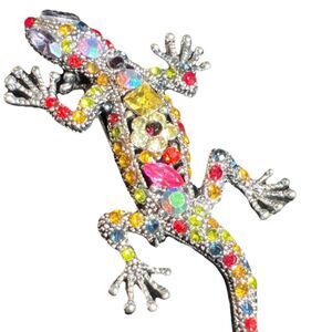 Rhinestone Multi-Color Gecko Lizard Fashion Jewelry Pin Brooch